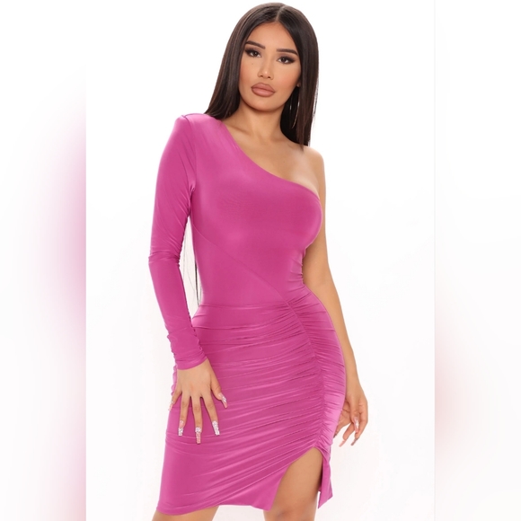 Fashion Nova Always Flirtin' Ruched Mini Dress - Magenta, Sz: XL - Picture 2 of 5